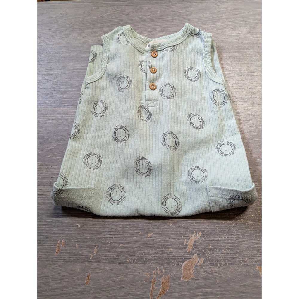 Rabbit + Bear Kids Sage Green Sun Print Ribbed Henley Sleeveless Romper 12M